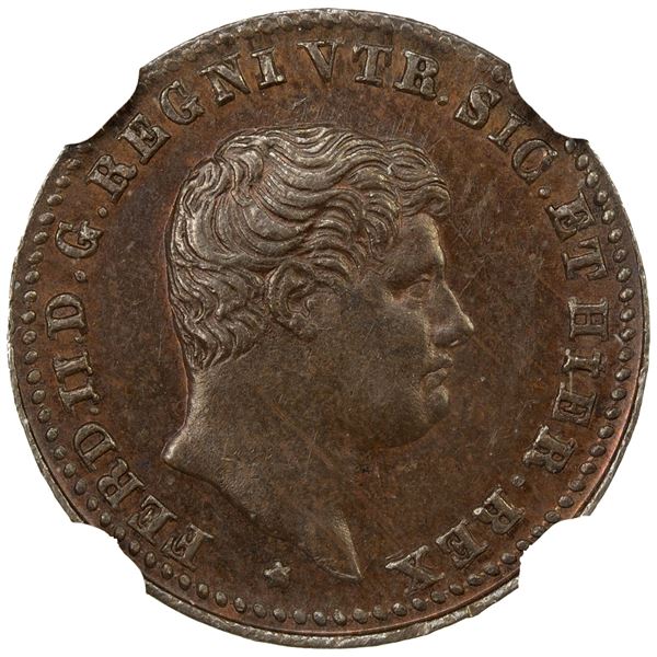 NAPLES & SICILY: Ferdinando II, 1830-1859, AE ½ tornese, 1833, NGC MS64 BN