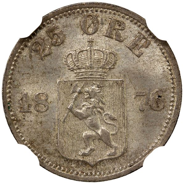 NORWAY: Oscar II, 1872-1905, AR 25 øre, 1876, NGC MS65