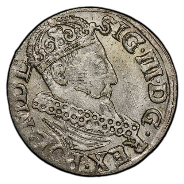 POLAND: Sigismund III Vasa, 1587-1632, AR 3 groschen (trojak), Kraków, 1620, PCGS AU details