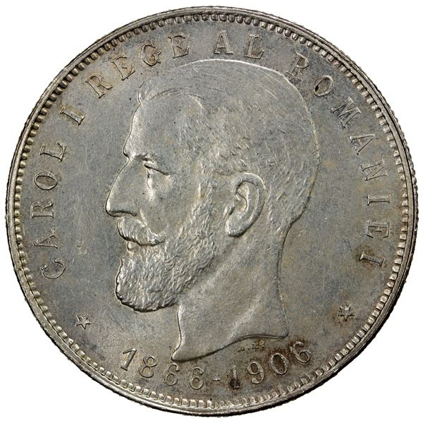 ROMANIA: Carol I, as King, 1881-1914, AR 5 lei, 1906, UNC