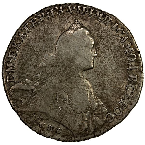 RUSSIA: Catherine II (The Great), 1762-1796, AR rouble, 1770, Fine