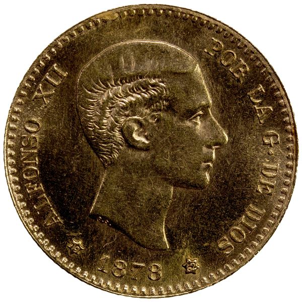 SPAIN: Alfonso XII, 1874-1885, AV 10 pesetas, 1878 (19-62), Choice UNC