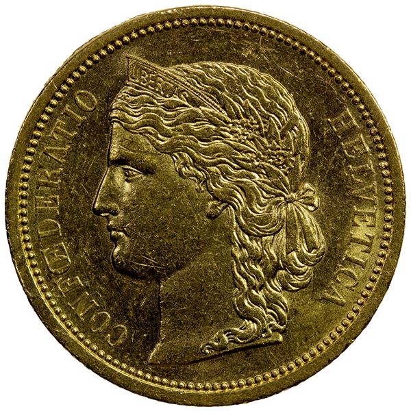 SWITZERLAND: Confederation, AV 20 francs, 1883, EF-AU