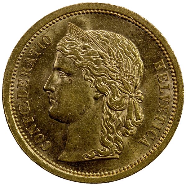 SWITZERLAND: Confederation, AV 20 francs, 1886, AU