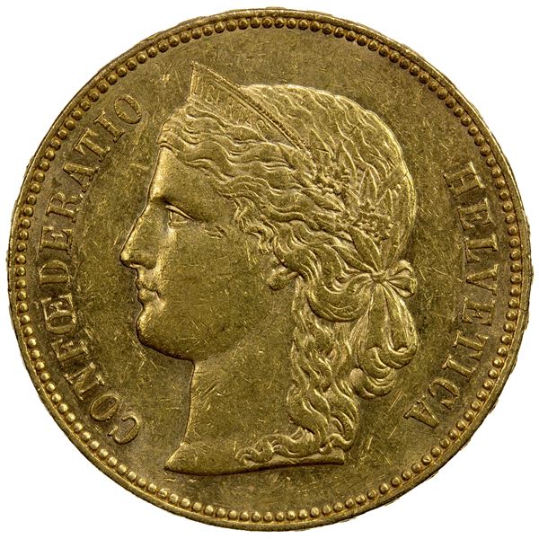SWITZERLAND: Confederation, AV 20 francs, 1892-B, EF