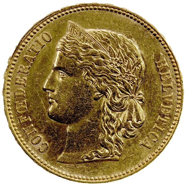 SWITZERLAND: Confederation, AV 20 francs, 1893-B, EF