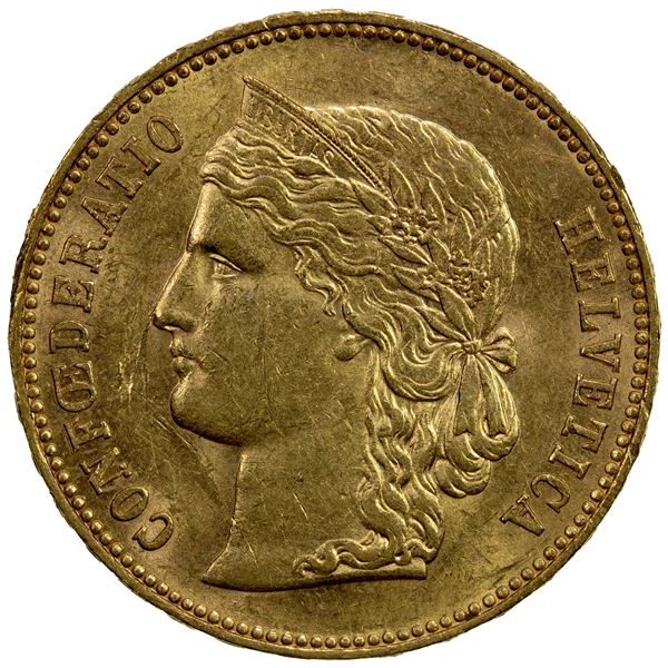 SWITZERLAND: Confederation, AV 20 francs, 1894-B, EF-AU