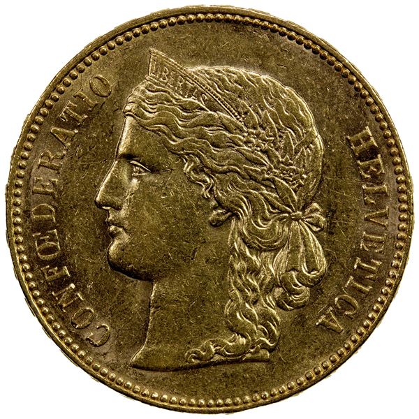 SWITZERLAND: Confederation, AV 20 francs, 1895-B, EF
