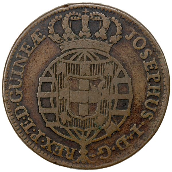 ANGOLA: Jose I, 1750-1777, AE macuta, 1770, Fine