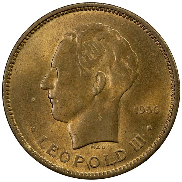BELGIAN CONGO: Léopold III, 1934-1951, 5 francs, 1936, UNC