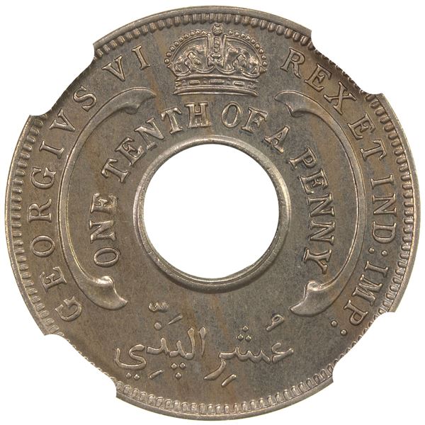 BRITISH WEST AFRICA: George IV, 1937-1952, 1/10 penny, 1938, NGC Specimen 65