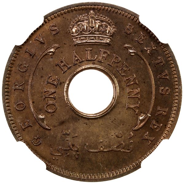 BRITISH WEST AFRICA: George VI, 1937-1952, bronze ½ penny, 1952, NGC PF65 RB