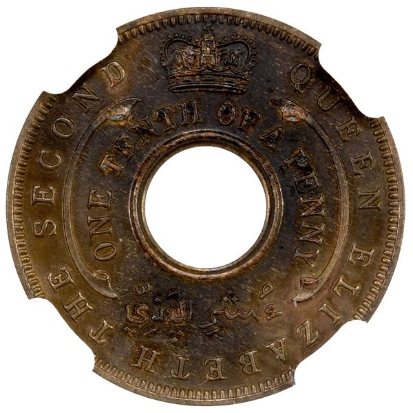 BRITISH WEST AFRICA: 1/10 penny, 1954, VIP proof of record, NGC PF63 BN