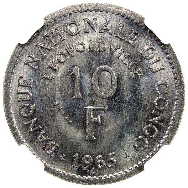 CONGO (DEMOCRATIC REPUBLIC): aluminum 10 francs, 1965, NGC MS66