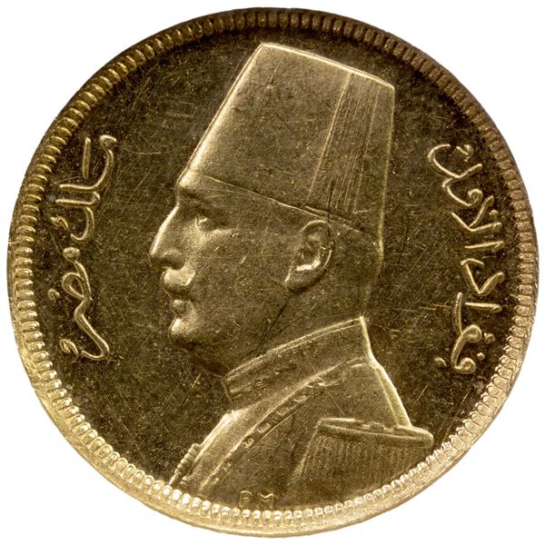 EGYPT: Fuad, as King, 1922-1936, AV 20 qirsh, 1929/AH1348, NGC MS62