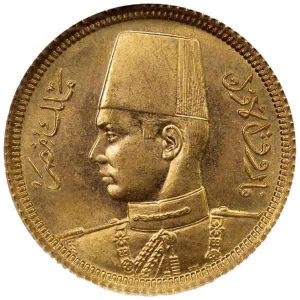 EGYPT: Farouk, 1936-1952, AV 20 qirsh, 1938/AH1357, NGC MS63