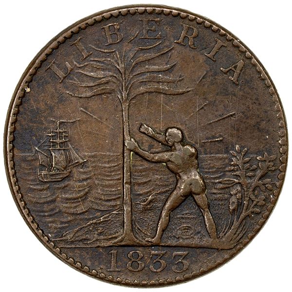 LIBERIA: Republic, AE cent, 1833, Choice VF