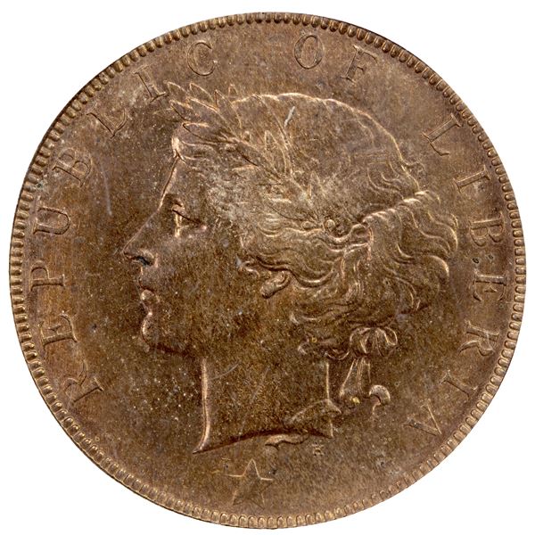 LIBERIA: Republic, AE cent, 1896-H, ICG graded MS65 RB
