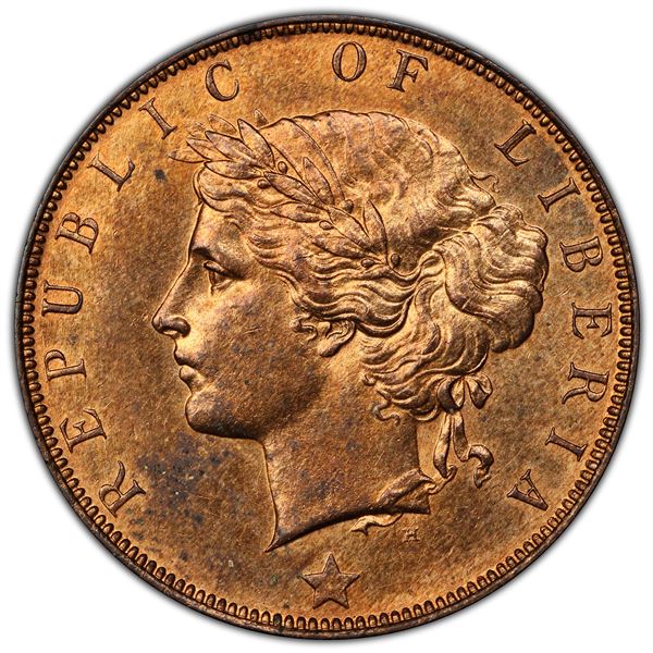LIBERIA: Republic, AE cent, 1896-H, PCGS MS64 RB
