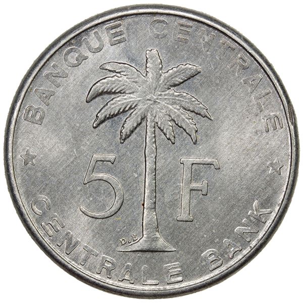 RUANDA-URUNDI: U.N. Trust Territory, 5 francs, ND (1956-9), Choice UNC