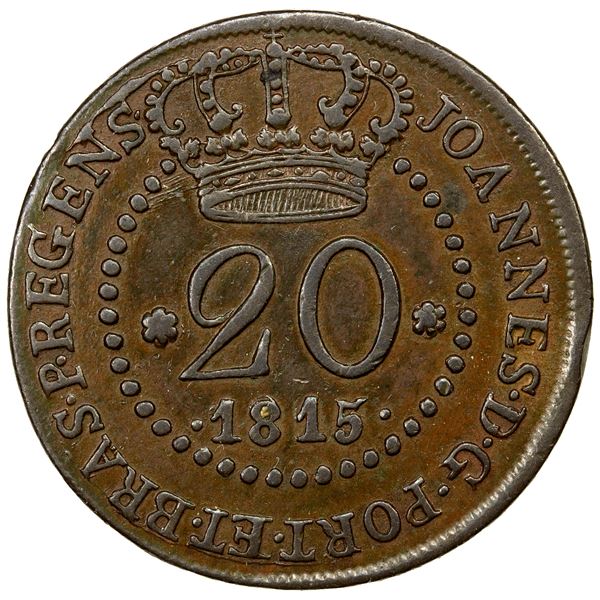 ST. THOMAS & PRINCE: Joao, as Prince Regent, 1799-1816, AE 20 reis, 1815-R, VF