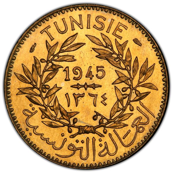 TUNISIA: 2 francs, 1945, PCGS Specimen 65