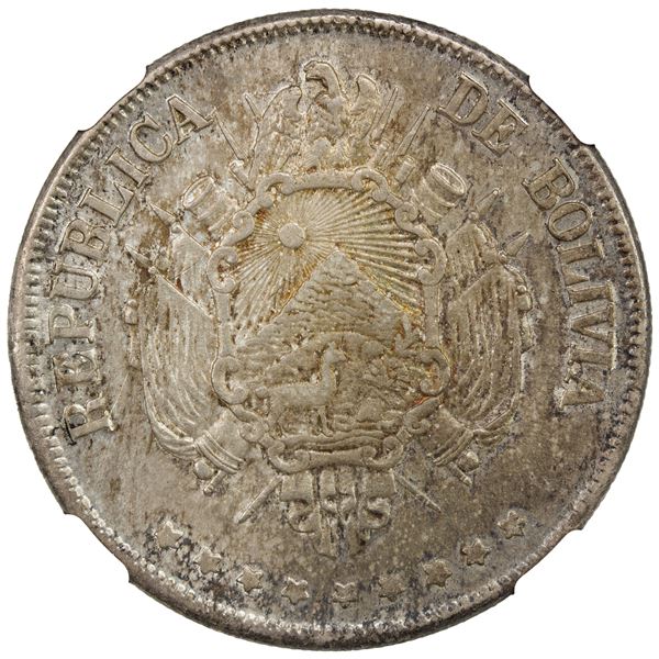 BOLIVIA: Republic, AR boliviano, 1872, NGC MS63