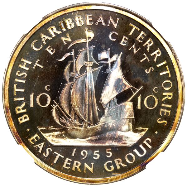 BRITISH CARRIBEAN TERRIRORIES: AR 10 cents, "1955", NGC PF68 Ultra Cameo