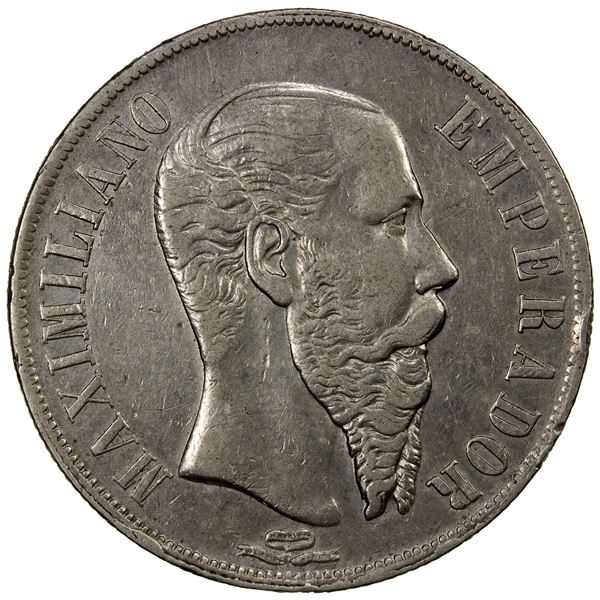 MEXICO: Maximiliano, 1864-1867, AR peso, 1866-Mo, VF