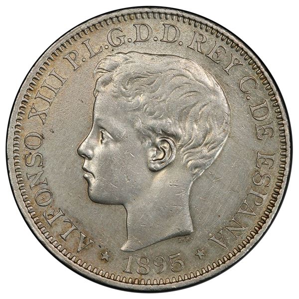 PUERTO RICO: Alfonso XIII, 1886-1898, AR peso, 1895, PCGS EF details
