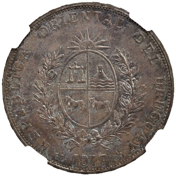 URUGUAY: Republic, AR peso, 1917, NGC MS61