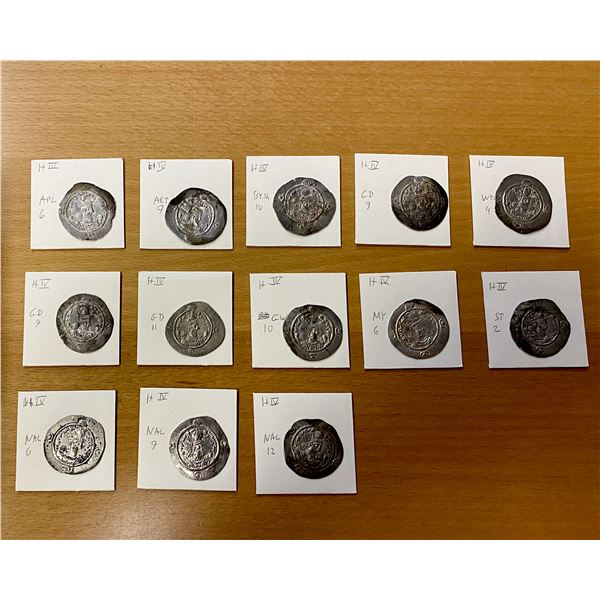 SASANIAN KINGDOM: Hormizd IV, 579-590, LOT of 13 silver drachms