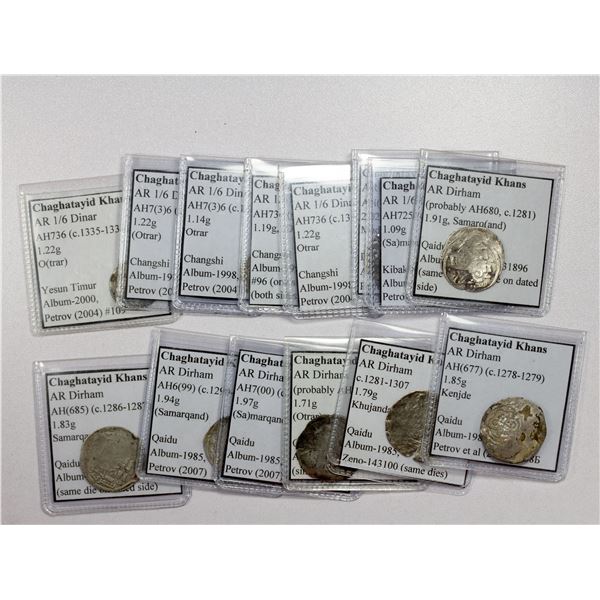 CHAGHATAYID KHANS: LOT of 14 silver coins