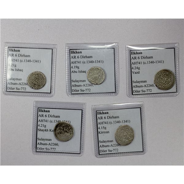 ILKHAN: Sulayman, 1339-1346, LOT of 5 silver coins