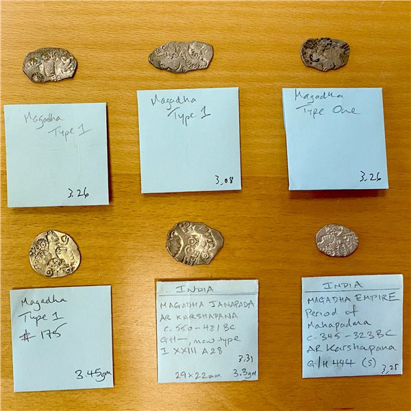 MAGADHA: LOT of 6 silver punchmarked karshapanas