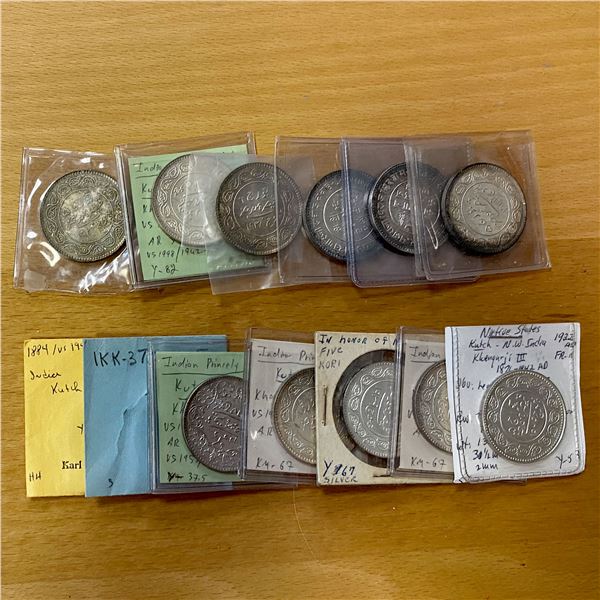 KUTCH: LOT of 13 silver 5-kori coins