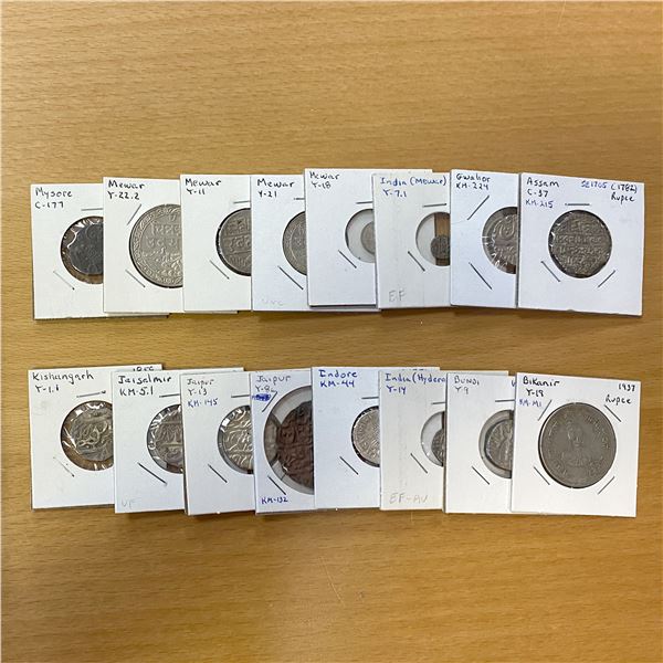 INDIAN STATES: LOT of 14 AR & 2 AE coins