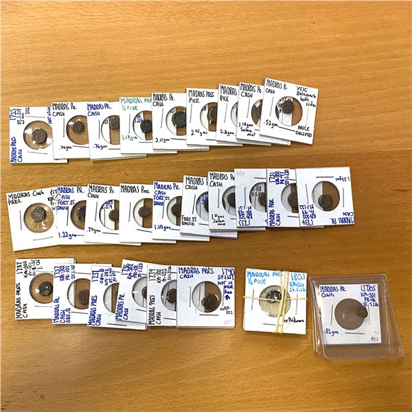 MADRAS PRESIDENCY: LOT of 28 copper cash coins