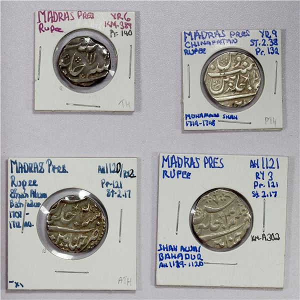 MADRAS PRESIDENCY: LOT of 4 silver rupees
