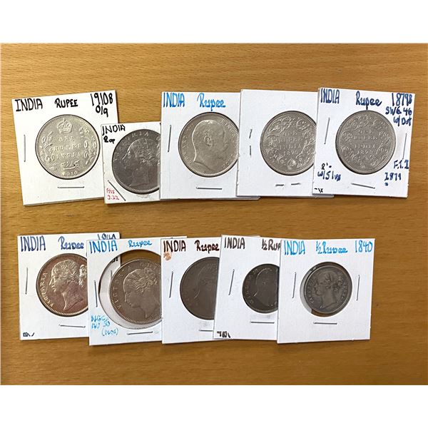 BRITISH INDIA: LOT of 10 silver coins
