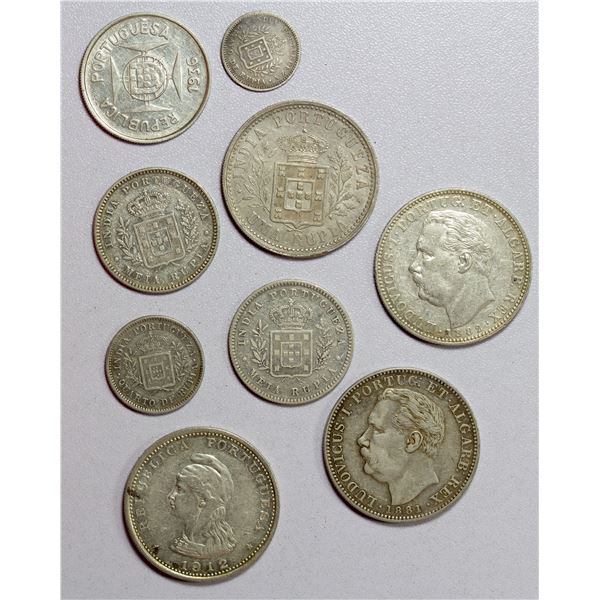 PORTUGUESE INDIA: LOT of 9 silver coins