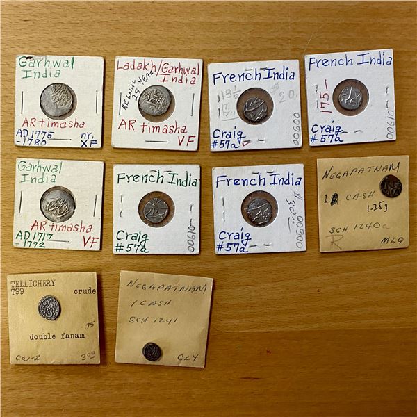 COLONIAL INDIA: LOT of 8 silver and 2 copper coins