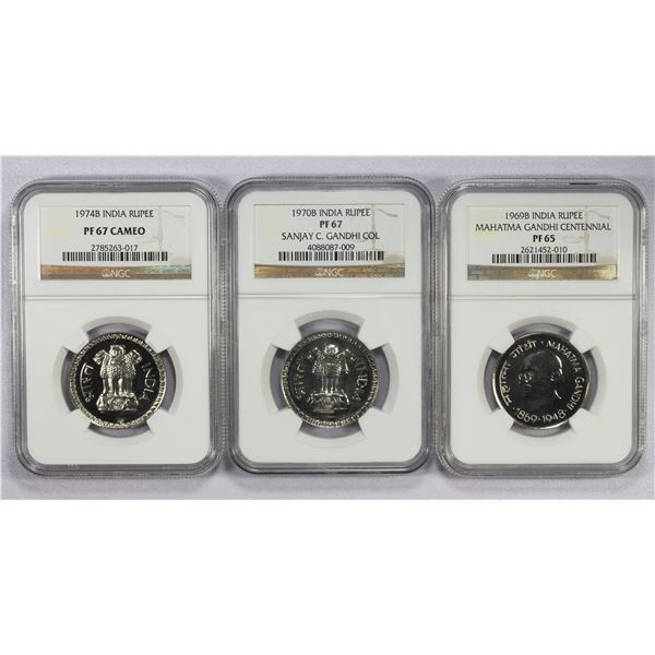 INDIA: Republic, LOT of 3 Proof 1 rupee coins