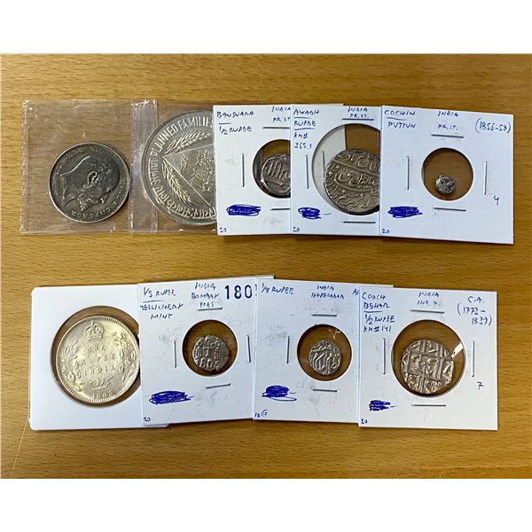 INDIA: LOT of 9 silver coins