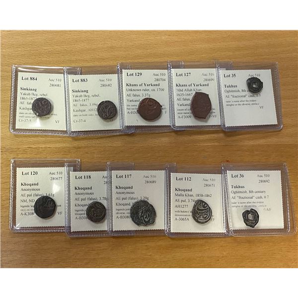 SINKIANG & CENTRAL ASIA: LOT of 10 copper coins