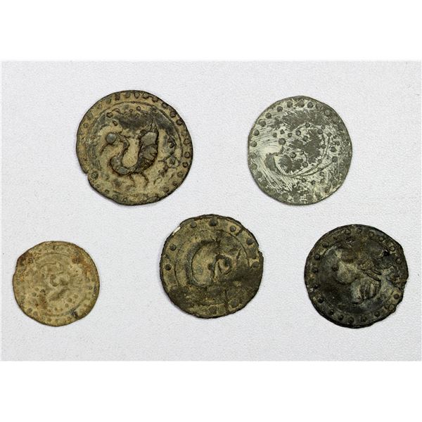 PEGU: LOT of 5 older uniface lead tokens