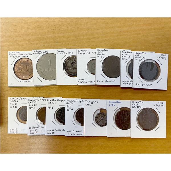 NETHERLANDS EAST INDIES: LOT of 14 coins and tokens