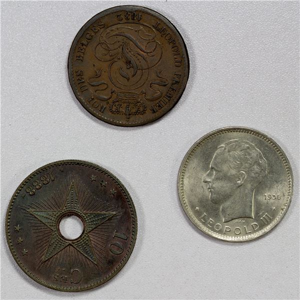 BELGIUM & COLONIES: LOT of 3 coins