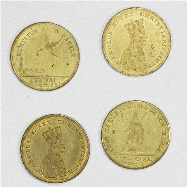 FRANCE: LOT of 4 brass 27mm jetons