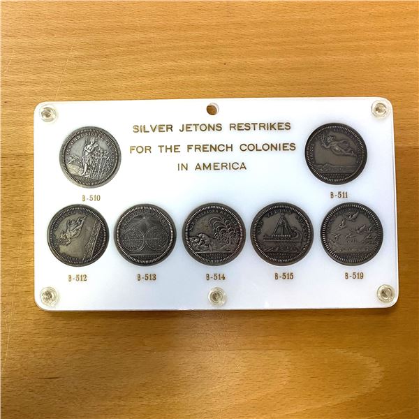 FRENCH COLONIES: SET of 7 silver jetons, UNC